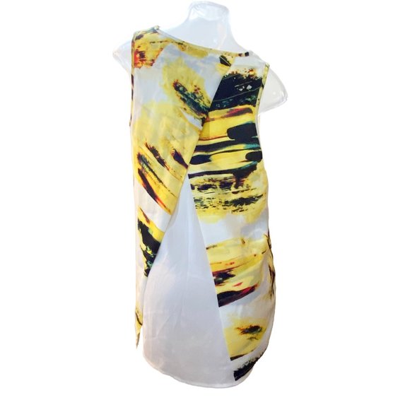 Yellow/White High-Low Rear Cross-Wrap Tunic Top - Women's Size L - Bar III Shirt - Picture 2 of 3